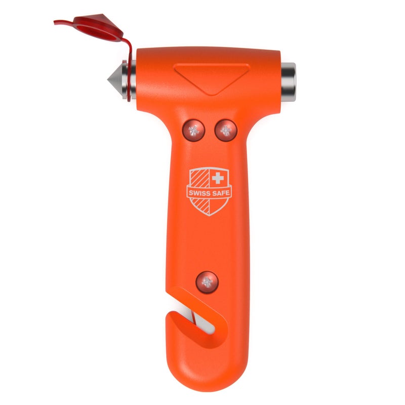 Swiss Safe Durable 5-1 Car Safety Hammer Window Breaker Breaker Tool w/Seatbelt Cutter - Emergency Escape Glass Hammer - Truck, Car Safety Essentials & Accessories - Orange, 1 Pack - Image 1